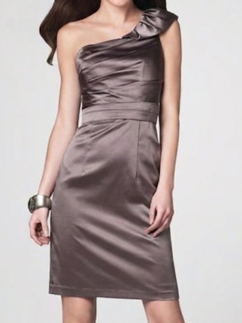 Alfred Angelo 1 Shoulder Charcoal Satin  Dress NEW- Sz. 12